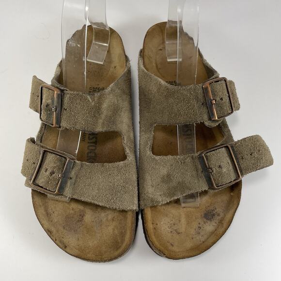 Birkenstock Arizona Sandals Womens Size 38 US 7-7.5 Tan Suede Slide - Picture 10 of 10